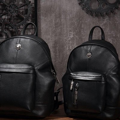 Cool Mens Black Leather School Backpack Travel Backpack Leather Hiking Backpack for Men