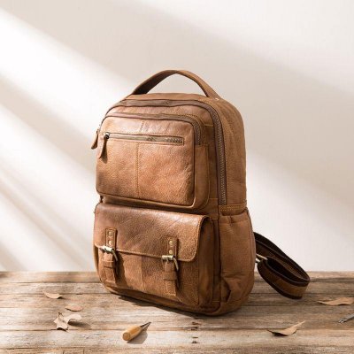 Brown Mens Leather Backpacks Travel Backpacks Laptop Backpack for men