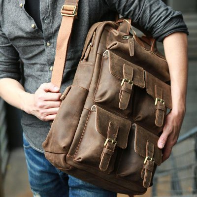 Vintage Coffee Mens Leather Backpacks Travel Backpacks Laptop Backpack for men