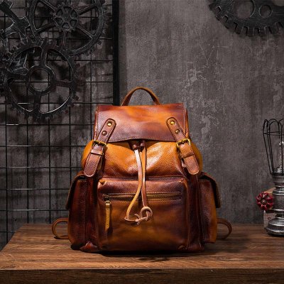 Vintage Mens Leather School Backpack Travel Backpack Leather Hiking Backpack for Men