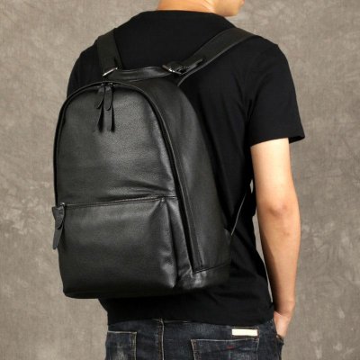 Genuine Leather Mens Cool Backpack Sling Bag Large Black Travel Bag Hiking Bag for men