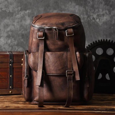 Handmade Leather Mens Cool Backpack Sling Bag Large Travel Bag Hiking Bag for men