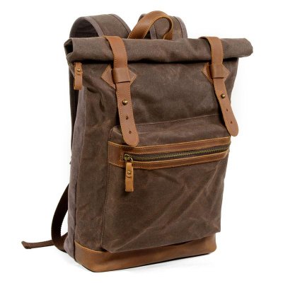 Waxed Canvas Leather Mens Cool Backpack Canvas Travel Backpack Canvas School Backpack for Men