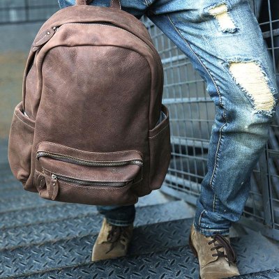 Vintage Coffee Leather Mens Backpacks Travel Backpacks Laptop Backpack for men