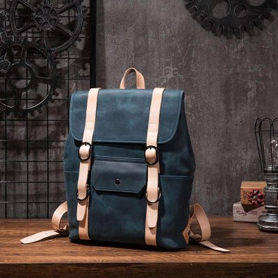 Cool Mens Blue Leather Backpack School Backpack Leather Laptop Backpack for Men