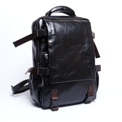 Genuine Leather Mens Cool Backpack Sling Bag Large Black Travel Bag Hiking Bag for men