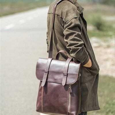 Handmade Genuine Vintage Brown Leather Mens Cool Backpack Shoulder Bag Travel Bag for men