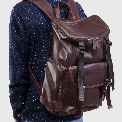 Genuine Leather Mens Cool Backpack Sling Bag Large Travel Bag Hiking Bag for Men