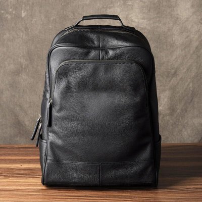 Genuine Leather Mens Cool Backpack Sling Bag Large Black Travel Bag Hiking Bag for men