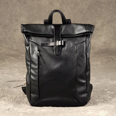 Genuine Leather Mens Cool Backpack Sling Bag Large Black Travel Bag Hiking Bag for men