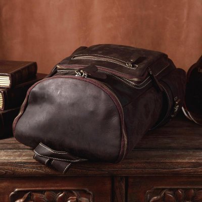 Genuine Leather Mens Cool Backpack Sling Bag Large Coffee Travel Bag Hiking Bag for men