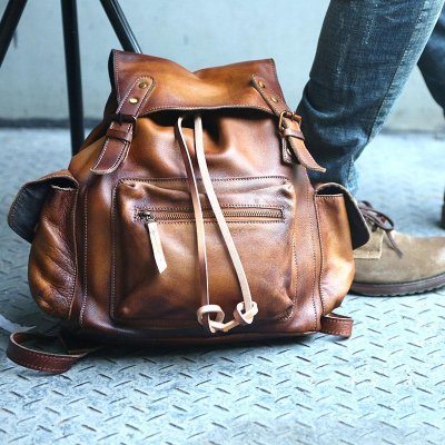 Handmade Cool Leather Mens Backpack Travel Backpacks Laptop Backpack for men