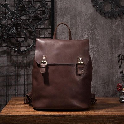 Vintage Mens Coffee Leather Backpack Travel Backpack Leather Hiking Backpack for Men