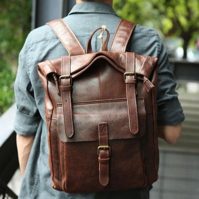 Cool Leather Mens Backpack Travel Backpacks Vintage Laptop Backpack for men