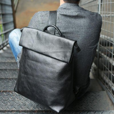 Cool Black Mens Leather Backpack Travel Backpacks Laptop Backpack for men