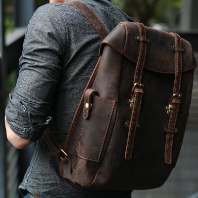 Vintage Coffee Leather Mens Backpack Travel Backpacks Laptop Backpack for men