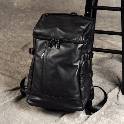 Genuine Leather Mens Cool Backpack Sling Bag Large Black Travel Bag Hiking Bag for men