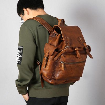 Handmade Leather Mens Cool Backpack Sling Bag Large Travel Bag Hiking Bag for Men