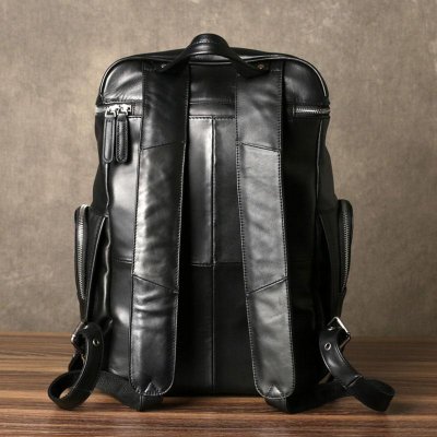 Genuine Leather Mens Cool Backpack Sling Bag Large Black Travel Bag Hiking Bag for men