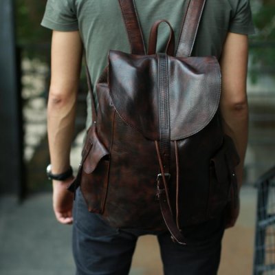 Cool Black Coffee Mens Leather Backpack Travel Backpack School Backpacks for men