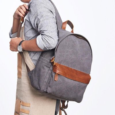 Cool Canvas Gray Mens Backpack Canvas Travel Bag Canvas School Bag for Men