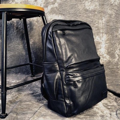 Mens Leather Cool Black Backpack for School Travel Bag Hiking Bag For Men