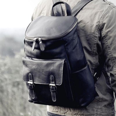 Genuine Leather Mens Cool Backpack Sling Bag Large Black Travel Bag Hiking Bag for men