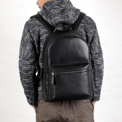 Genuine Leather Mens Cool Backpack Sling Bag Large Black Travel Bag Hiking Bag for men