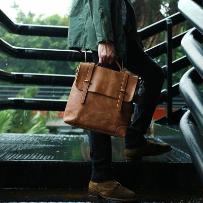 Vintage Mens Leather Briefcase Handbag Shoulder Bag Backpack for men