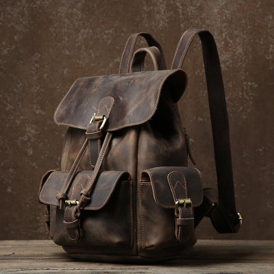 Handmade Genuine Leather Mens Cool Backpack Sling Bag Large Travel Bag Hiking Bag for Men