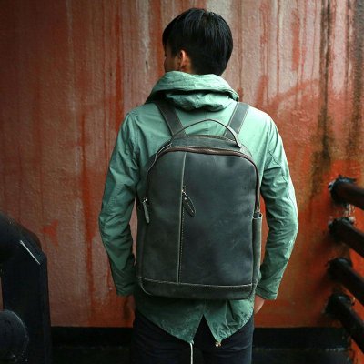 Green Mens Leather Backpack Travel Backpacks Laptop Backpack for men