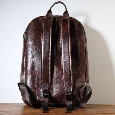 Genuine Leather Mens Cool Backpack Sling Bag Large Black Travel Bag Hiking Bag for men