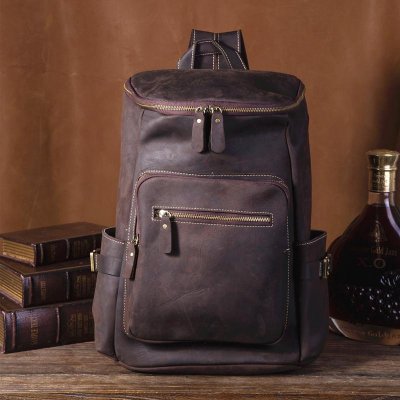 Genuine Leather Mens Cool Backpack Sling Bag Large Coffee Travel Bag Hiking Bag for men