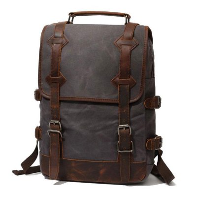 Waxed Canvas Leather Mens Backpack Canvas Travel Backpacks Canvas School Backpack for Men