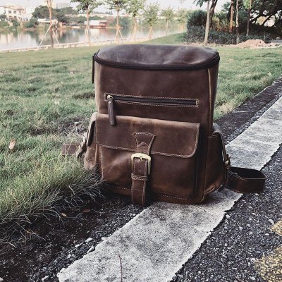 Vintage Cool Leather Mens Backpack Large Travel Bag Hiking Bag for men