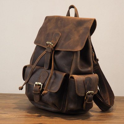 Vintage Mens Leather Small Backpack Travel Backpack Leather School Backpacks for Men