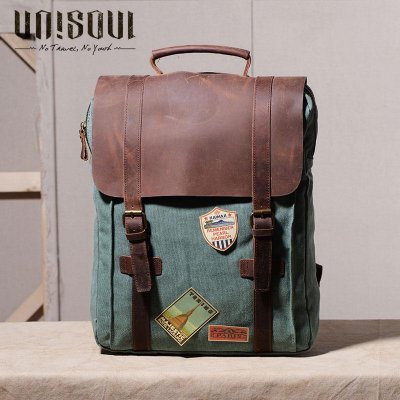 Cool Mens Canvas Leather Travel Backpack Canvas Backpack Canvas School Bag for Men