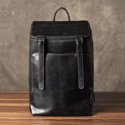 Genuine Leather Mens Cool Backpack Sling Bag Large Black Travel Bag Hiking Bag for men