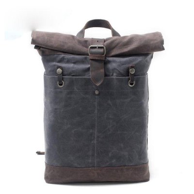 Cool Waxed Canvas Leather Mens Hiking Backpacks Canvas LaptopBackpack Canvas School Backpack for Men