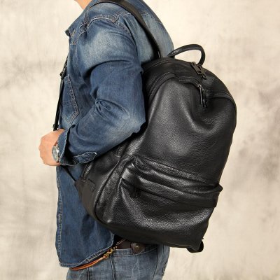 Mens Cool Leather Backpack Black Travel Bag School Bag for Men