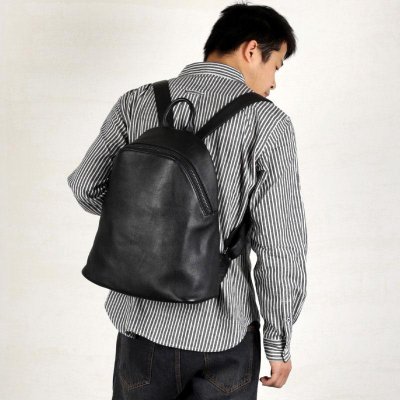 Genuine Leather Mens Cool Backpack Sling Bag Large Black Travel Bag Hiking Bag for men