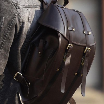 Handmade Leather Mens Cool Backpack Sling Bag Large Black Travel Bag Hiking Bag for men