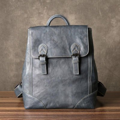 Genuine Leather Mens Cool Backpack Sling Bag Large Black Travel Bag Hiking Bag for men