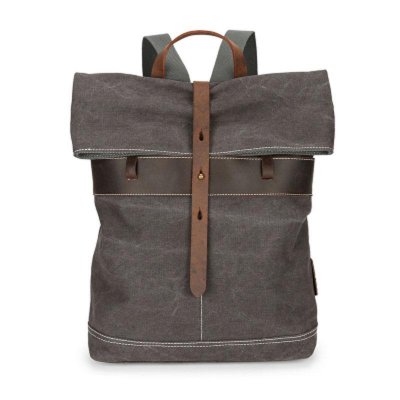 Cool Waxed Canvas Gray Leather Mens Backpack Canvas Travel Backpack Canvas School Backpack for Men