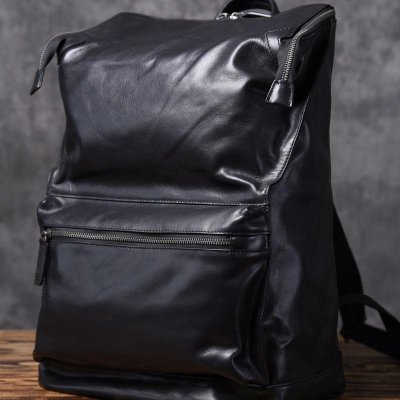 Genuine Leather Mens Cool Backpack Sling Bag Large Black Travel Bag Hiking Bag for men