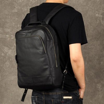 Genuine Leather Mens Cool Backpack Sling Bag Large Black Travel Bag Hiking Bag for men