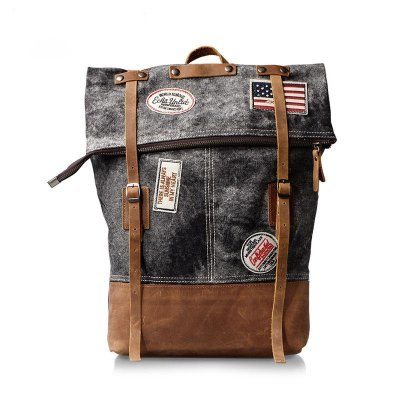 Cool Canvas Leather Gray Travel Bag Mens Backpack Canvas Canvas School Bag for Men