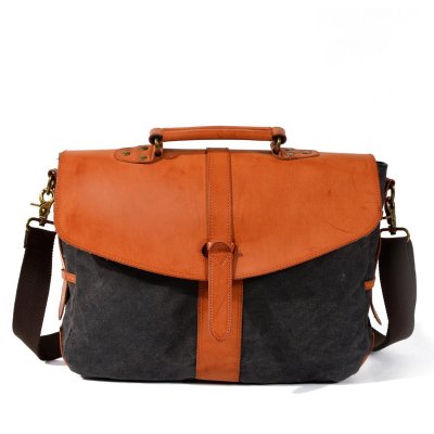 BW-Bag new waterproof oil wax canvas casual shoulder bag laptop bag with rub color leather briefcase