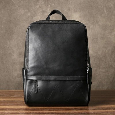 Genuine Leather Mens Cool Backpack Sling Bag Large Black Travel Bag Hiking Bag for men