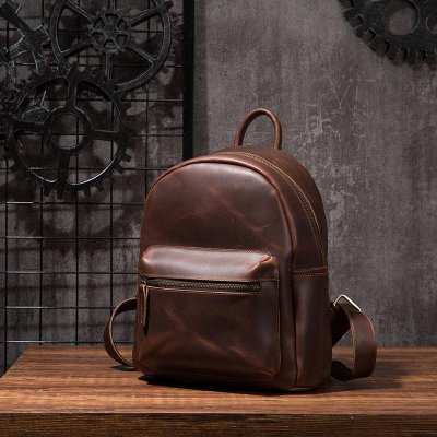 Vintage Mens Coffee Leather Backpack Travel Backpack Leather School Backpacks for Men